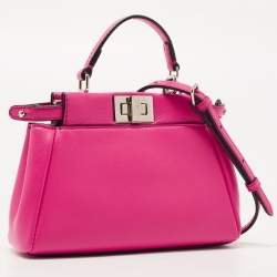 Pre Owned Fendi Fuchsia Leather Micro Peekaboo Crossbody Bag