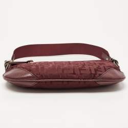 Pre Owned Fendi Burgundy Zucca Fabric and Leather Pochette Bag