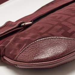 Pre Owned Fendi Burgundy Zucca Fabric and Leather Pochette Bag