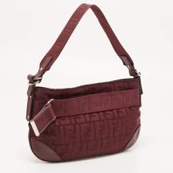 Pre Owned Fendi Burgundy Zucca Fabric and Leather Pochette Bag