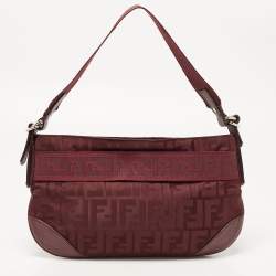 Pre Owned Fendi Burgundy Zucca Fabric and Leather Pochette Bag