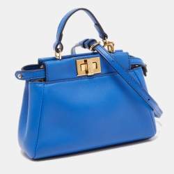 Pre Owned Fendi Blue Leather Micro Peekaboo Crossbody Bag
