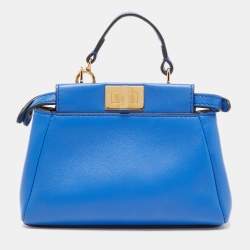 Pre Owned Fendi Blue Leather Micro Peekaboo Crossbody Bag
