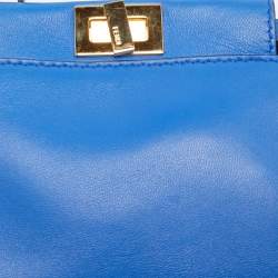 Pre Owned Fendi Blue Leather Micro Peekaboo Crossbody Bag