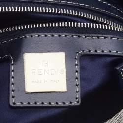 Pre Owned Fendi Blue Zucchino Canvas and Leather FF Flap Pochette Bag