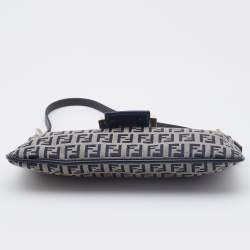 Pre Owned Fendi Blue Zucchino Canvas and Leather FF Flap Pochette Bag