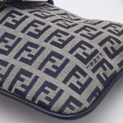 Pre Owned Fendi Blue Zucchino Canvas and Leather FF Flap Pochette Bag