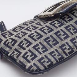 Pre Owned Fendi Blue Zucchino Canvas and Leather FF Flap Pochette Bag
