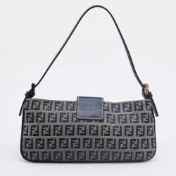 Pre Owned Fendi Blue Zucchino Canvas and Leather FF Flap Pochette Bag