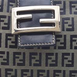Pre Owned Fendi Blue Zucchino Canvas and Leather FF Flap Pochette Bag