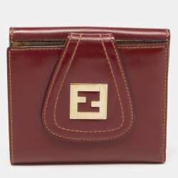 Fendi Red Coated Canvas Compact Flap Wallet