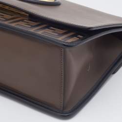 Pre Owned Fendi Brown/Black Leather Kan I F Logo Shoulder Bag