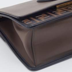 Pre Owned Fendi Brown/Black Leather Kan I F Logo Shoulder Bag