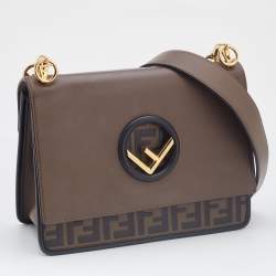 Pre Owned Fendi Brown/Black Leather Kan I F Logo Shoulder Bag