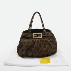 Pre Owned Fendi Tobacco Zucca Canvas and Patent Leather Mia Bag