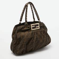 Pre Owned Fendi Tobacco Zucca Canvas and Patent Leather Mia Bag