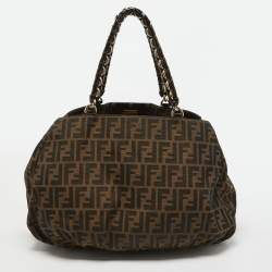 Pre Owned Fendi Tobacco Zucca Canvas and Patent Leather Mia Bag