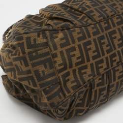 Pre Owned Fendi Tobacco Zucca Canvas and Patent Leather Mia Bag
