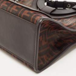 Pre Owned Fendi Tobacco Zucca Mesh Nylon and Leather Small Runaway Shopper Top Handle Bag