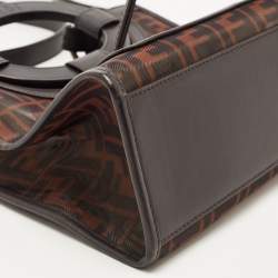 Pre Owned Fendi Tobacco Zucca Mesh Nylon and Leather Small Runaway Shopper Top Handle Bag