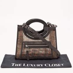 Pre Owned Fendi Tobacco Zucca Mesh Nylon and Leather Small Runaway Shopper Top Handle Bag