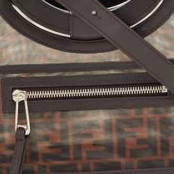 Pre Owned Fendi Tobacco Zucca Mesh Nylon and Leather Small Runaway Shopper Top Handle Bag