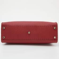 Pre Owned Fendi Red Selleria Leather Medium Peekaboo Top Handle Bag