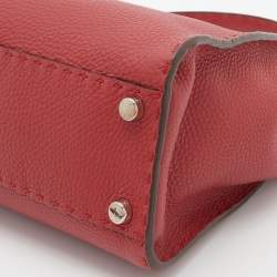 Pre Owned Fendi Red Selleria Leather Medium Peekaboo Top Handle Bag