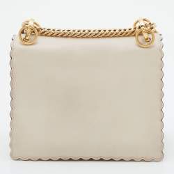 Pre Owned Fendi Beige Leather Small Scalloped Kan I Shoulder Bag