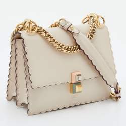 Pre Owned Fendi Beige Leather Small Scalloped Kan I Shoulder Bag