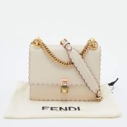 Pre Owned Fendi Beige Leather Small Scalloped Kan I Shoulder Bag