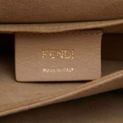 Pre Owned Fendi Beige Leather Small Scalloped Kan I Shoulder Bag