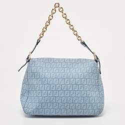 Pre Owned Fendi Blue Zucchino Canvas Big Mama Forever Shoulder Bag