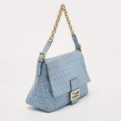 Pre Owned Fendi Blue Zucchino Canvas Big Mama Forever Shoulder Bag