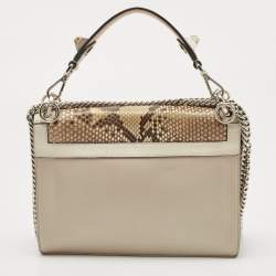 Pre Owned Fendi Multicolor Leather and Python Medium Kan I Top Handle Bag