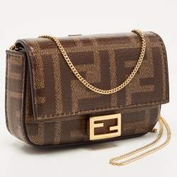 Fendi Tobacco Zucca Coated Canvas Nano Baguette Charm Bag
