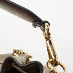 Pre Owned Fendi Grey Leather Mini Mon Tresor Drawstring Bucket Bag