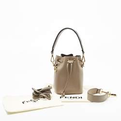 Pre Owned Fendi Grey Leather Mini Mon Tresor Drawstring Bucket Bag