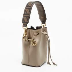 Pre Owned Fendi Grey Leather Mini Mon Tresor Drawstring Bucket Bag