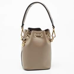Pre Owned Fendi Grey Leather Mini Mon Tresor Drawstring Bucket Bag