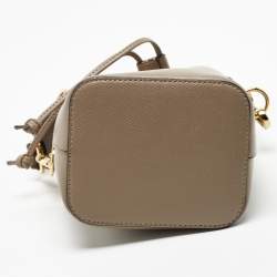 Pre Owned Fendi Grey Leather Mini Mon Tresor Drawstring Bucket Bag