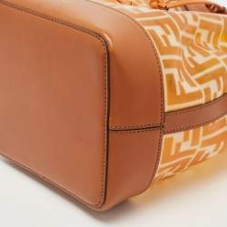 Pre Owned Fendi Orange/Brown Zucca PVC and Leather Mon Tresor Bucket Bag