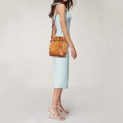 Pre Owned Fendi Orange/Brown Zucca PVC and Leather Mon Tresor Bucket Bag
