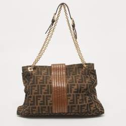 مملوكة مسبقًا Fendi Tobacco Zucca Canvas and Leather Maxi Baguette Flap Shoulder Bag