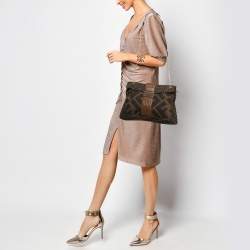 مملوكة مسبقًا Fendi Tobacco Zucca Canvas and Leather Maxi Baguette Flap Shoulder Bag