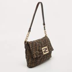 Pre Owned Fendi Tobacco Zucca Canvas and Patent Leather Mia Flap Bag
