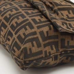 Pre Owned Fendi Tobacco Zucca Canvas and Patent Leather Mia Flap Bag