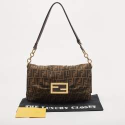 Pre Owned Fendi Tobacco Zucca Canvas and Patent Leather Mia Flap Bag
