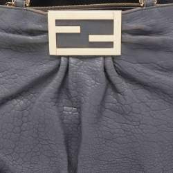 Pre Owned Fendi Light Blue Textured Leather Large Mia Hobo