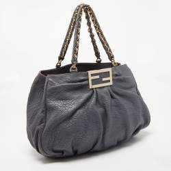 Pre Owned Fendi Light Blue Textured Leather Large Mia Hobo